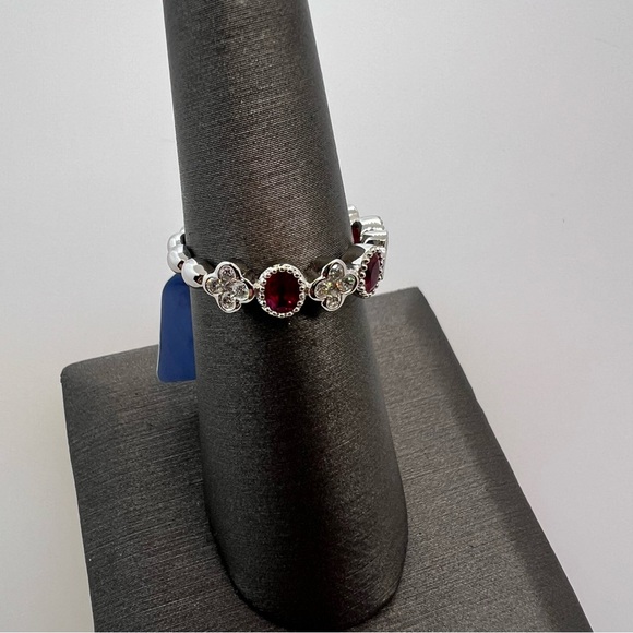 14k White Gold Diamond & Ruby Band Ring - Picture 8 of 9